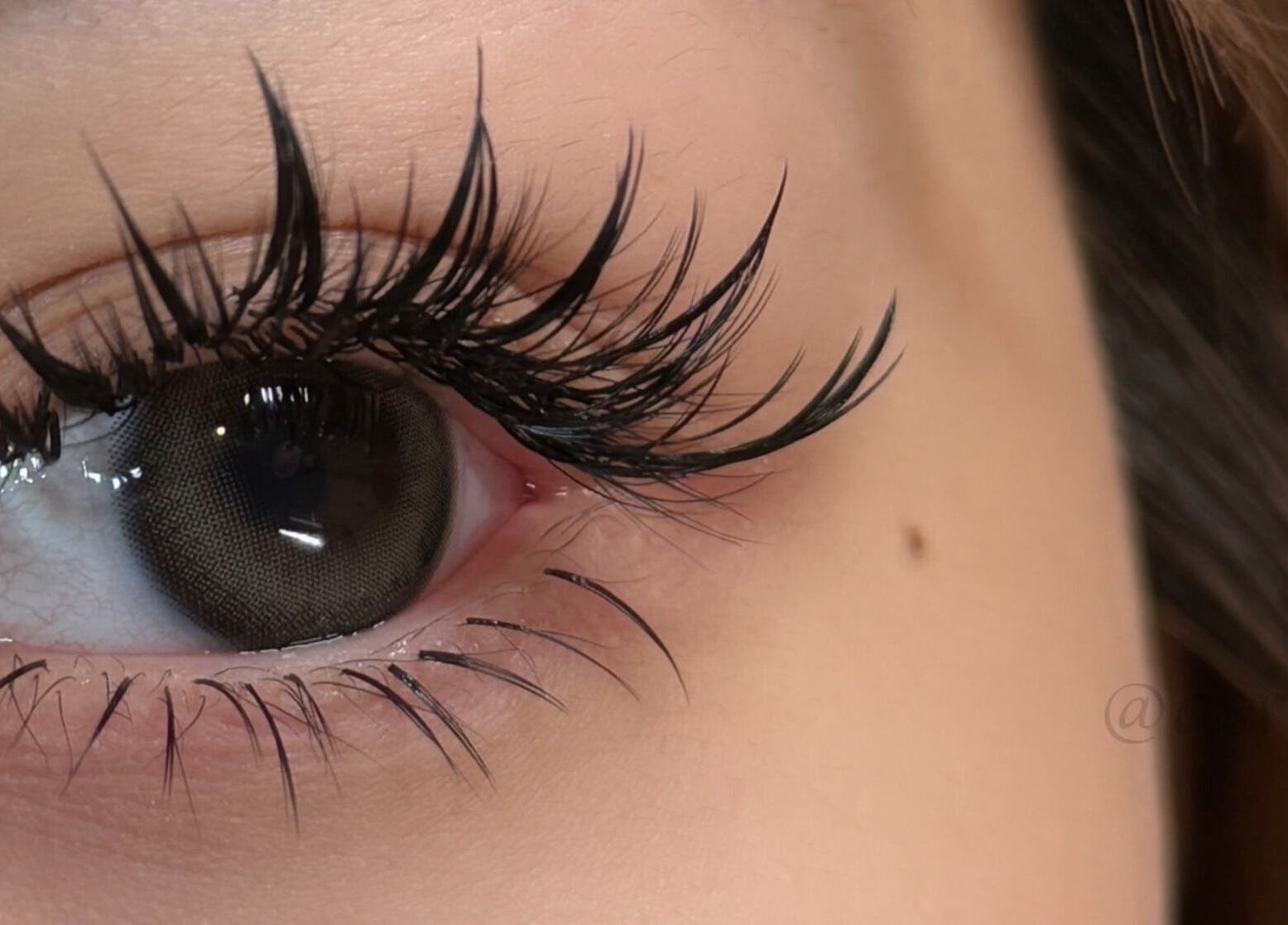 Close-up of dramatic eyelash extensions at Lash Fame Beauty, Calgary, Alberta, CA.