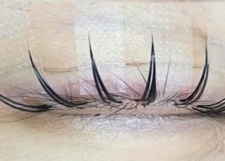 Close-up of eyelash extensions at Lash Fame Beauty, Calgary, Alberta, CA showcasing detailed lash artistry.