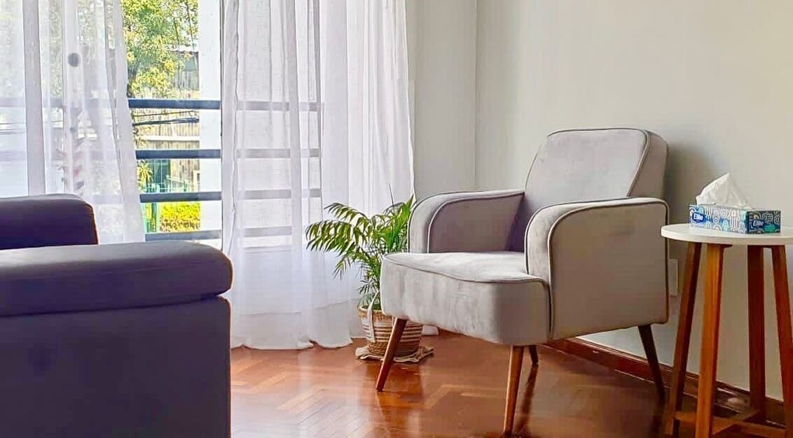 Acogedor rincón de salón en Samadhi, Montevideo, Departamento De Montevideo, UY, con silla y planta decorativa.