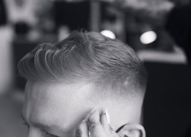 A close-up of a modern haircut at Head Honcho's Barbershop/Salon in Newton Abbot, England, GB.