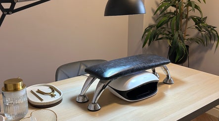 Elegant nail care station at TW Beauty and Nails, Milford Haven, Wales, GB, showcasing professional tools and equipment.