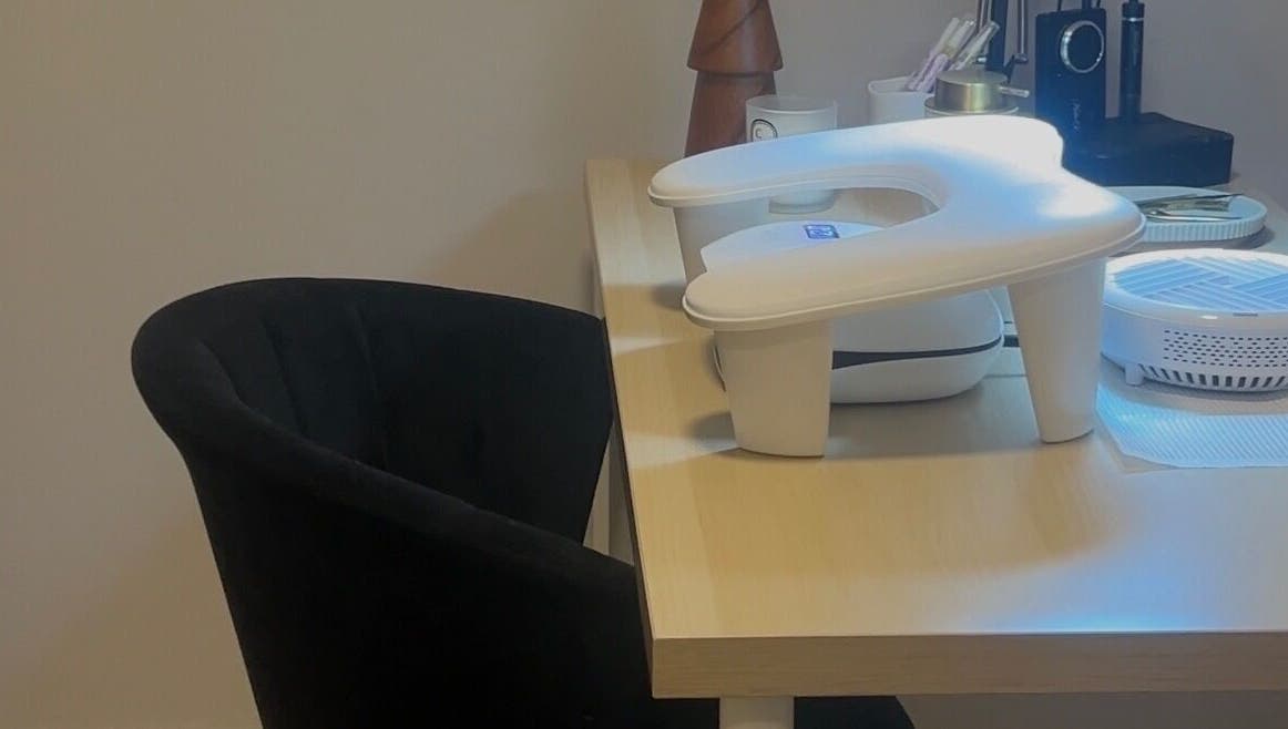 Manicure table setup at TW Beauty and Nails, Milford Haven, Wales, GB, featuring modern nail care tools.