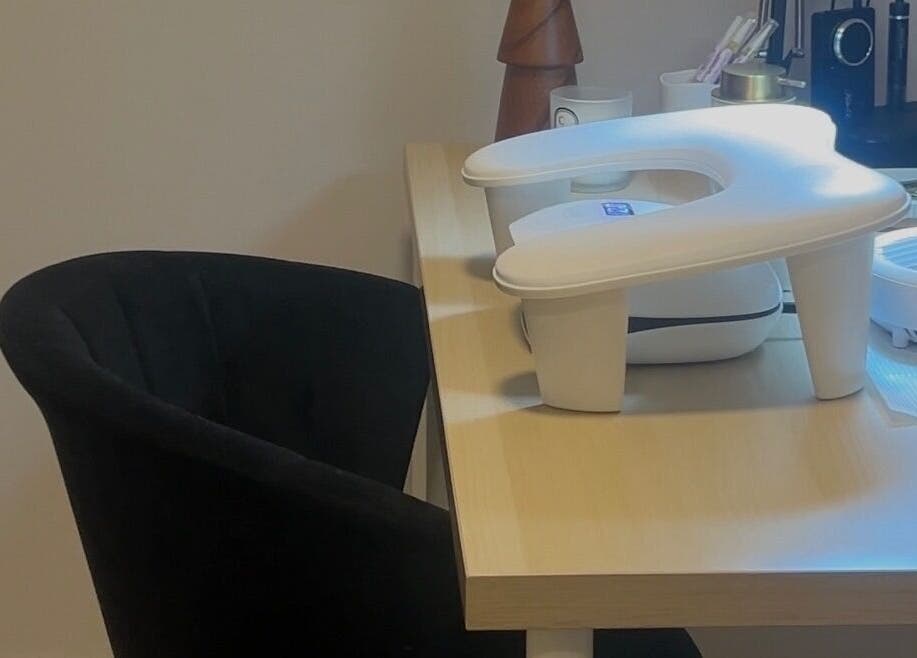 Manicure table setup at TW Beauty and Nails, Milford Haven, Wales, GB, featuring modern nail care tools.