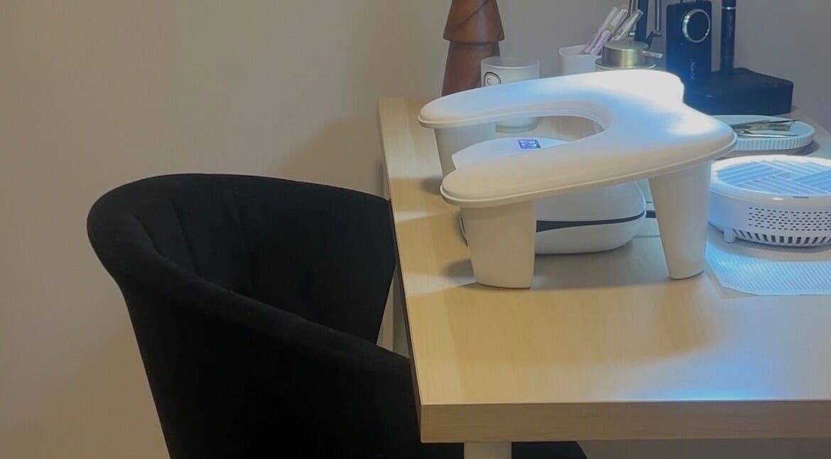 Manicure table setup at TW Beauty and Nails, Milford Haven, Wales, GB, featuring modern nail care tools.