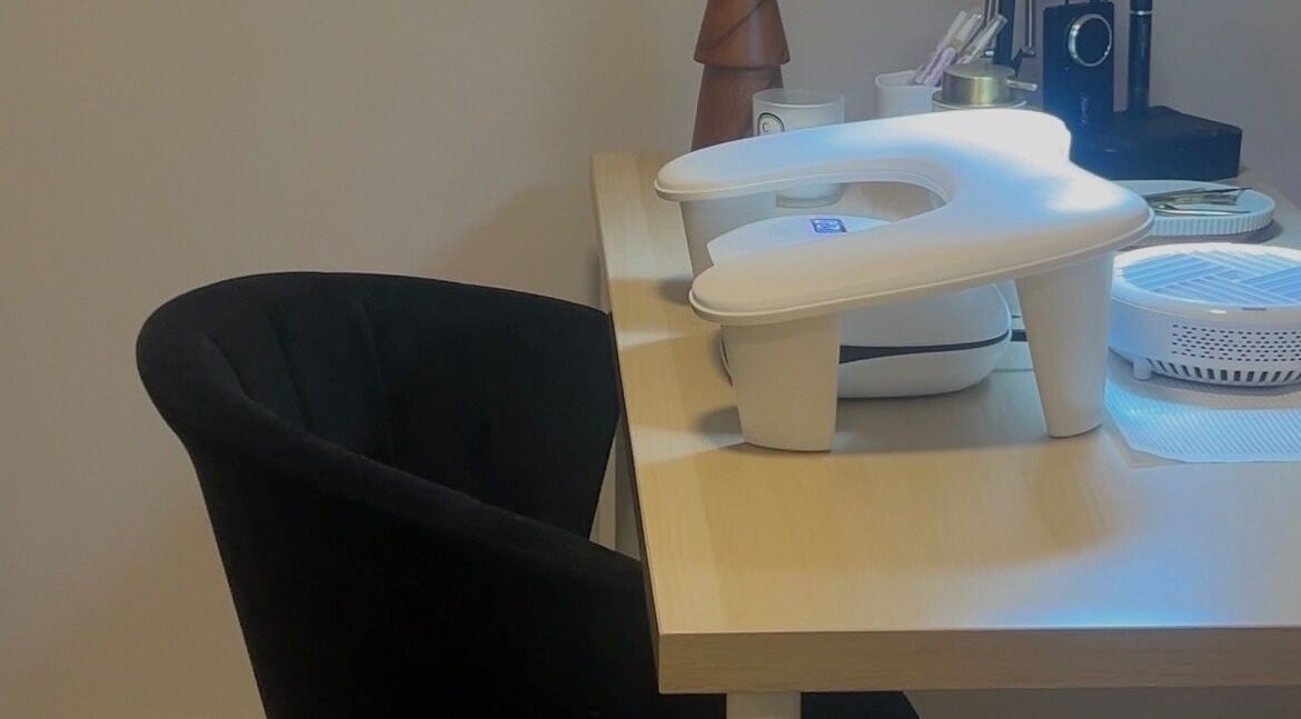 Manicure table setup at TW Beauty and Nails, Milford Haven, Wales, GB, featuring modern nail care tools.
