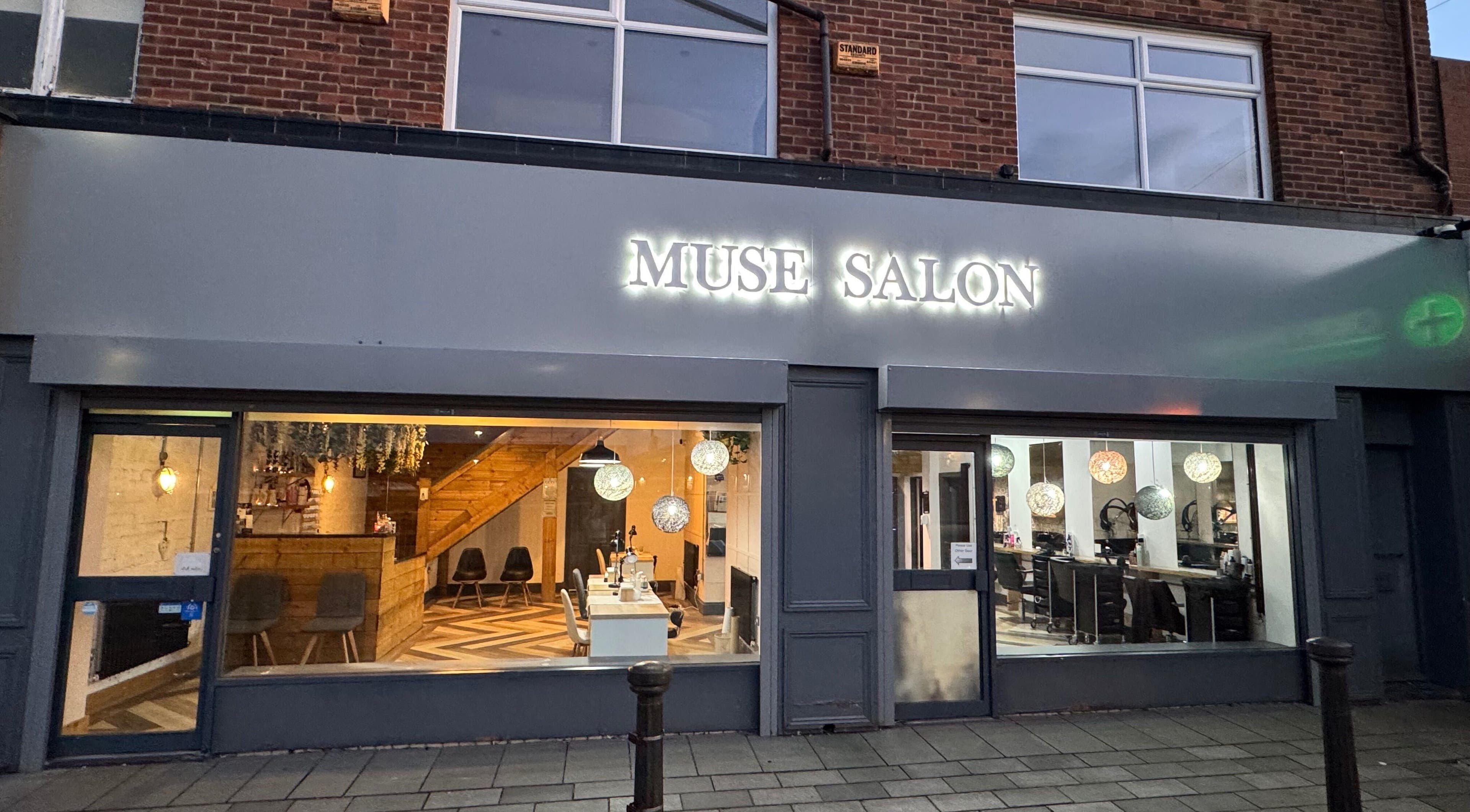Exterior view of Muse Salon by Kate Easton in Blyth, England, GB, highlighting its inviting entrance.