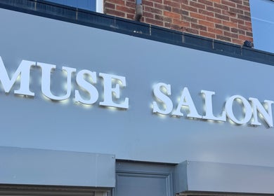 Front sign of Muse Salon, a beauty venue by Kate Easton in Blyth, England, GB.
