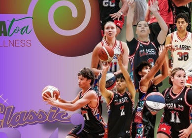 Dynamic basketball scene at Hoopnations (Mercury Baypark Arena), Mount Maunganui, Bay Of Plenty, NZ.