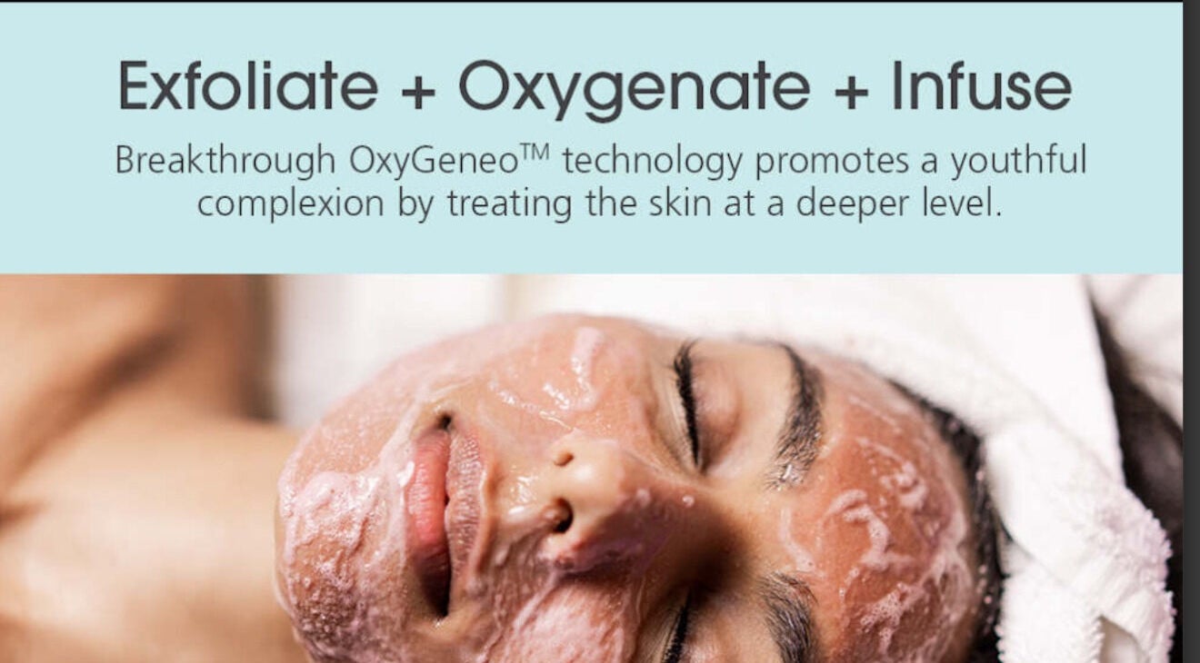 Relaxing facial at My Spa Rituals in Ajax, Ontario, CA promotes youthful radiance with OxyGeneo technology.