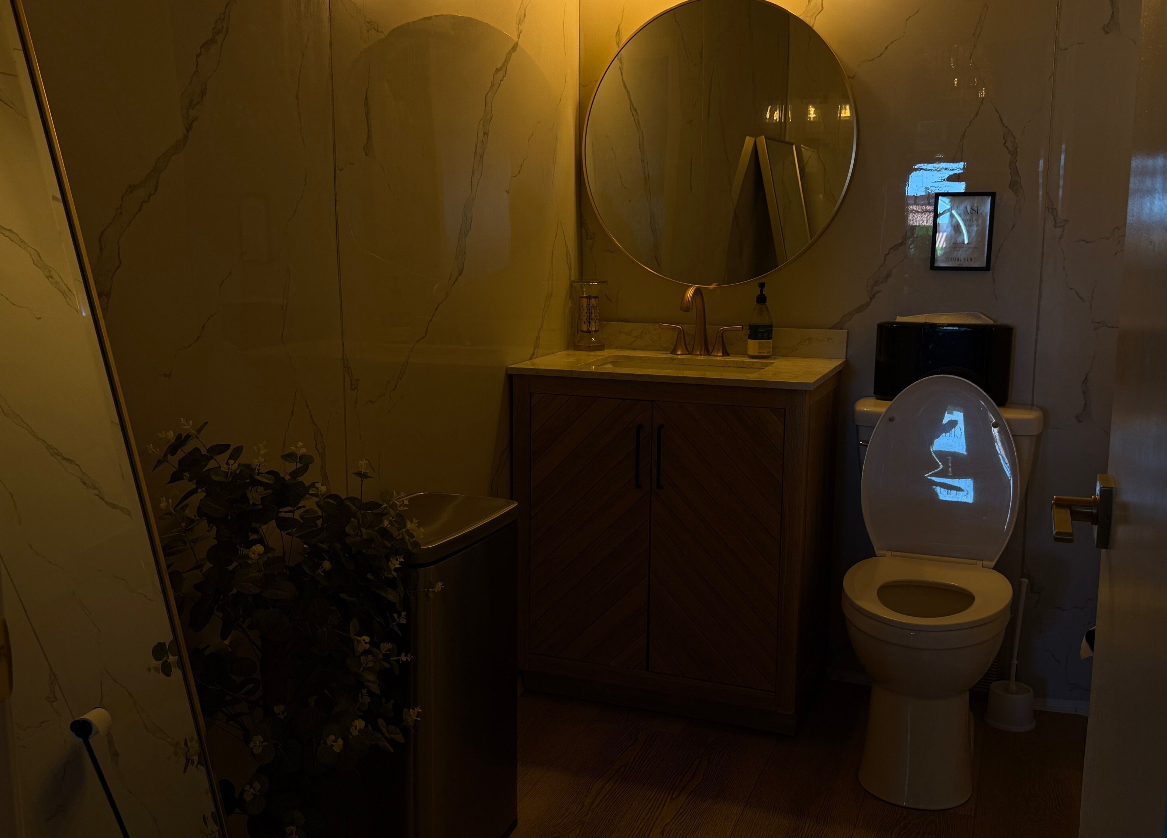 Chéri Nails and Spa restroom with stylish decor in El Paso, Texas, US.