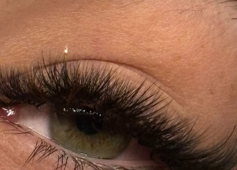 Close-up of eyelash extensions at LARENEGADE Lashes Aesthetics Wellness Guelph/Puslinch, Guelph, Ontario, CA.