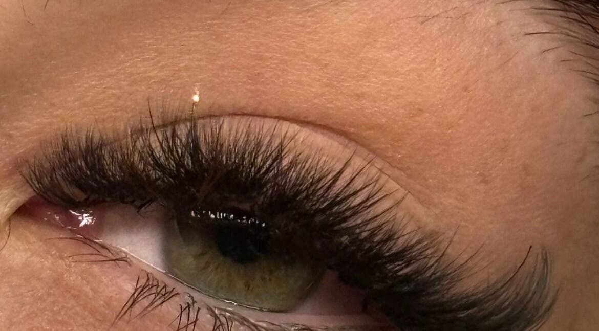 Close-up of eyelash extensions at LARENEGADE Lashes Aesthetics Wellness Guelph/Puslinch, Guelph, Ontario, CA.