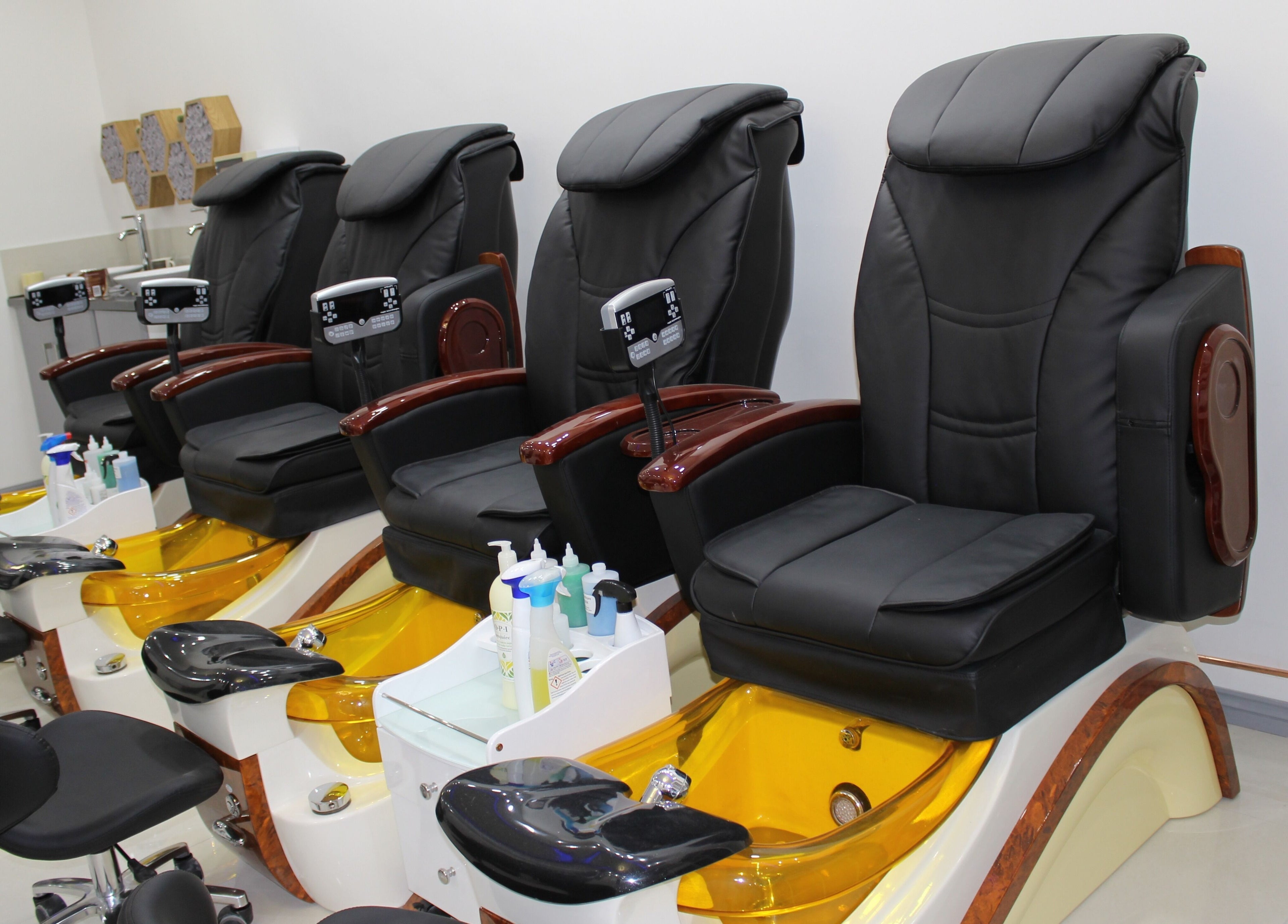 Luxurious pedicure chairs at Angeline Nails & Beauty Worcester Park, Worcester Park, England, GB.