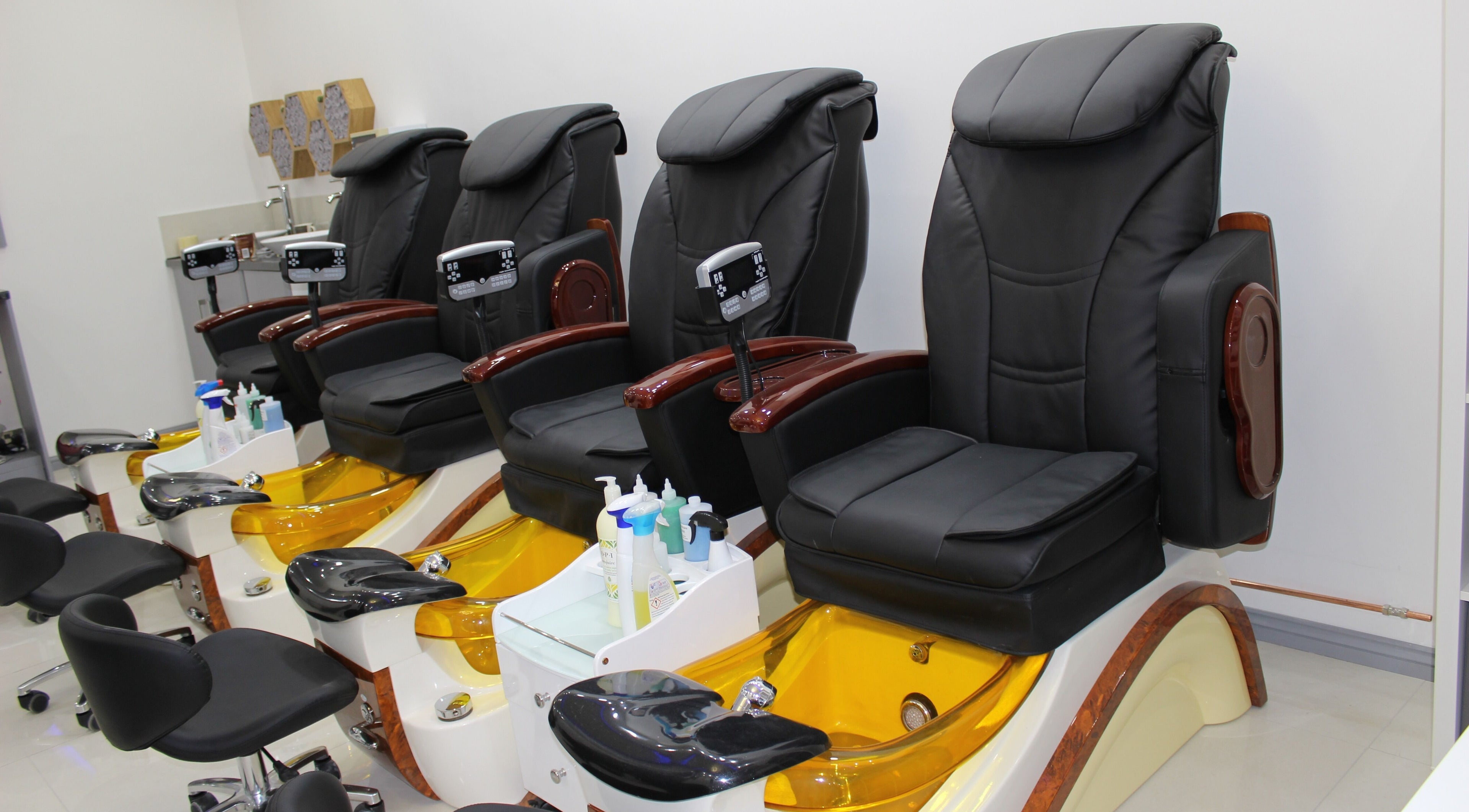 Luxurious pedicure chairs at Angeline Nails & Beauty Worcester Park, Worcester Park, England, GB.
