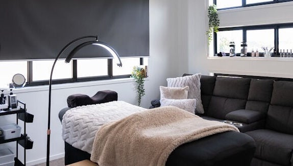 Relaxing spa room at Flutter Your Lashes, Redland Bay, Queensland, AU offering a cozy, serene atmosphere.