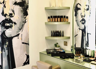 Nado Salon's stylish makeup station with art in Sharjah, Sharjah, AE.