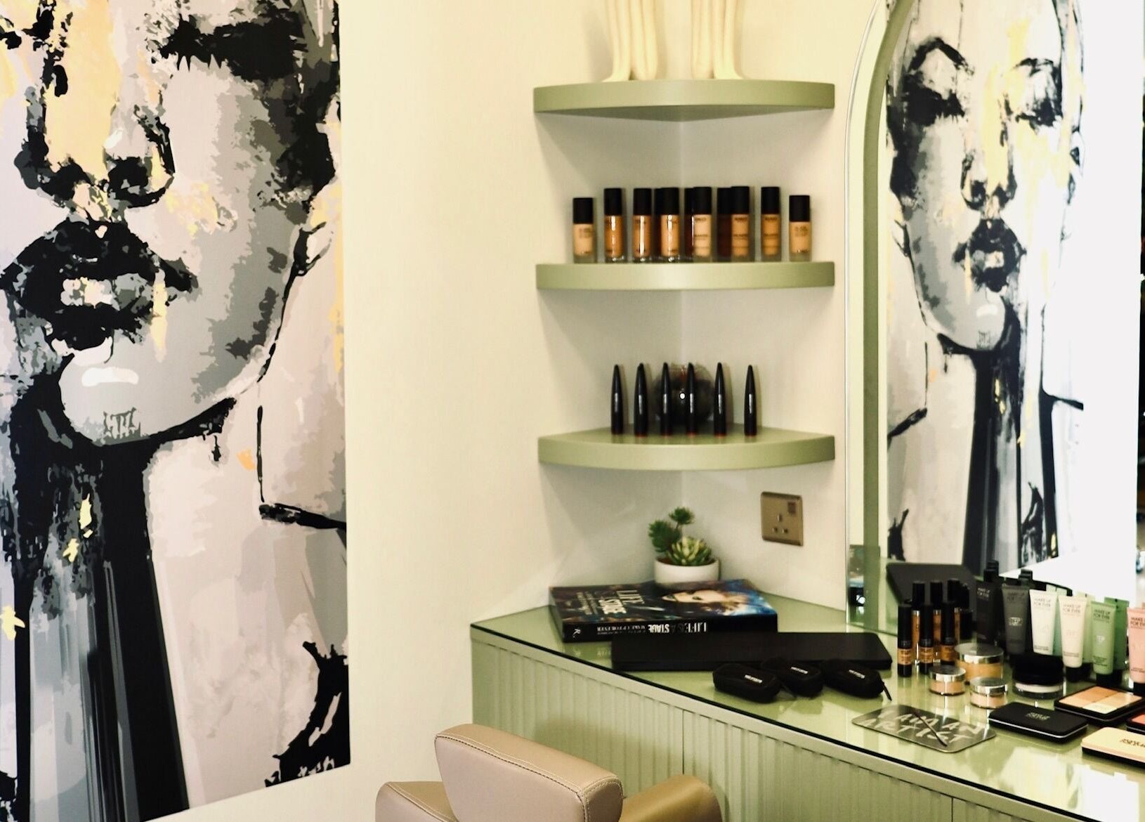 Nado Salon's stylish makeup station with art in Sharjah, Sharjah, AE.