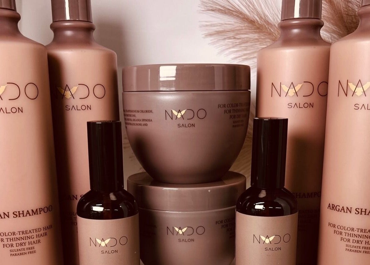 Nado Salon products for hair care in Sharjah, Sharjah, AE. Premium argan shampoo and treatments displayed.
