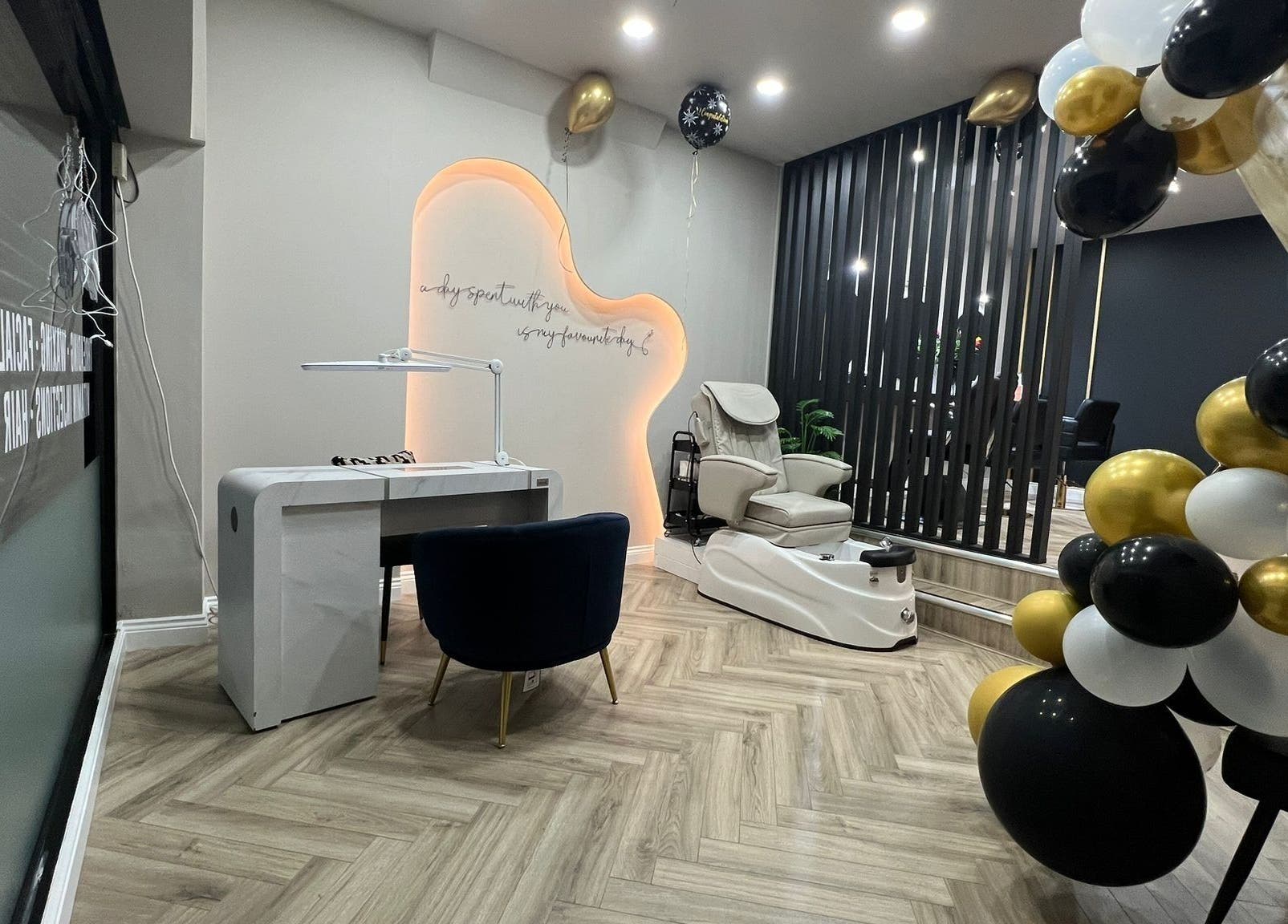 Modern pedicure and manicure station at Haven Hair Beauty & Aesthetics in Coventry, England, GB with elegant decor.