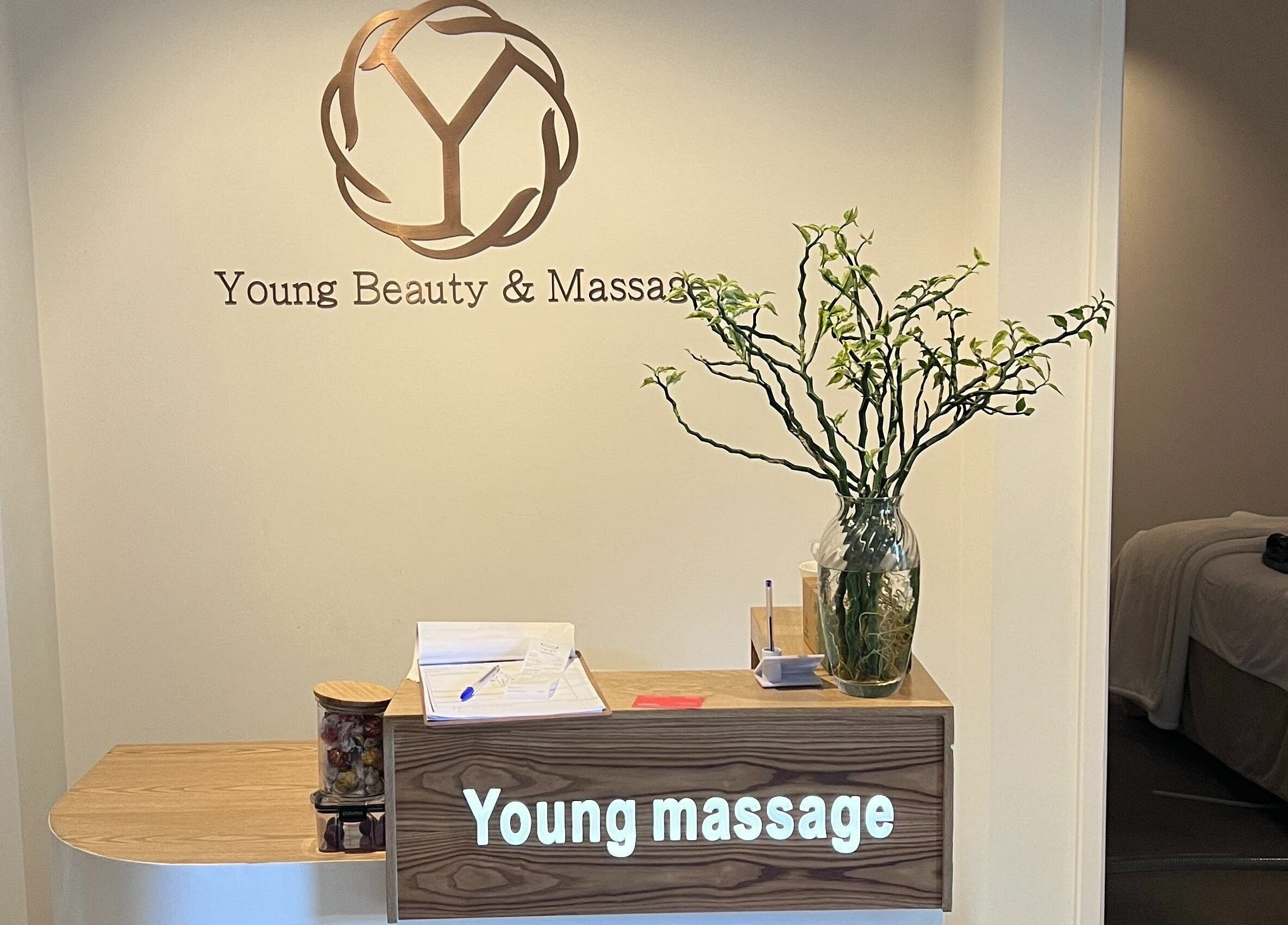 Reception area at Young Beauty Massage, Claremont, Western Australia with elegant decor and calming ambiance.