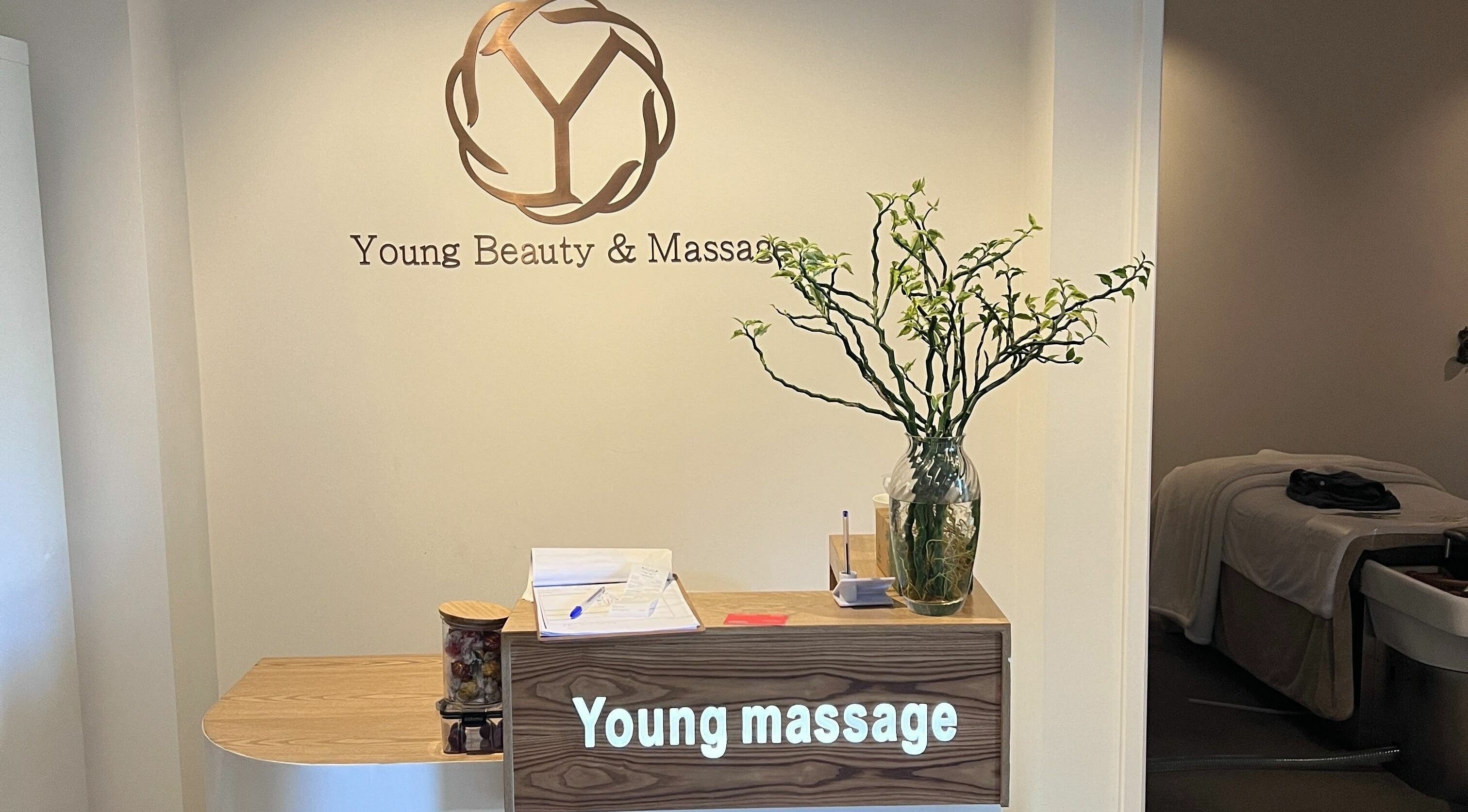 Reception area at Young Beauty Massage, Claremont, Western Australia with elegant decor and calming ambiance.