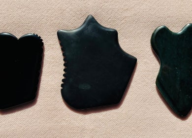 Set of three Gua Sha tools at Pure Face Works, Utopia Hair Salon & Facial Clinic, Sidmouth, England, GB.