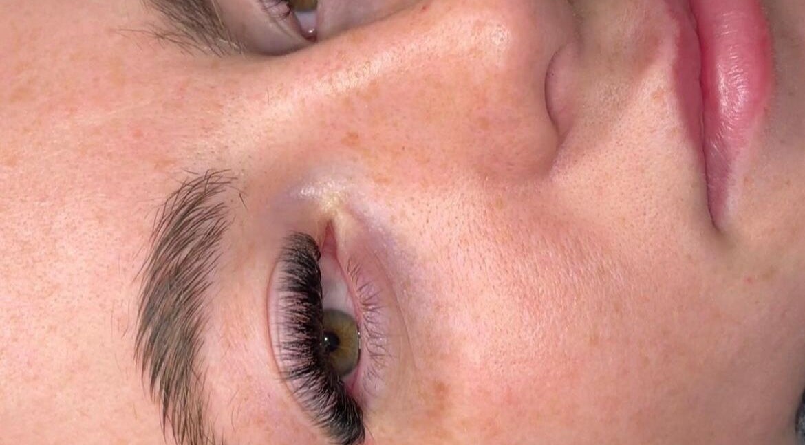 Closeup of eyelash extension at What the Fluff Lash Artistry, Chelmsford, England, GB.