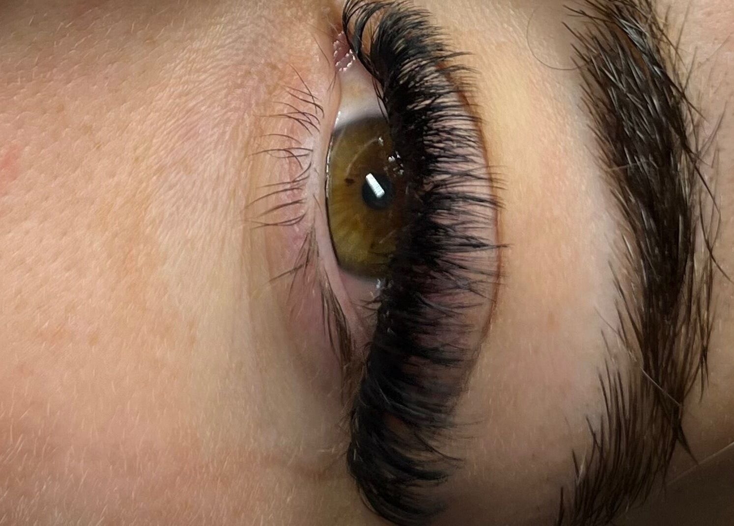 Close-up of eye with long lashes done at What the Fluff Lash Artistry, Chelmsford, England, GB.