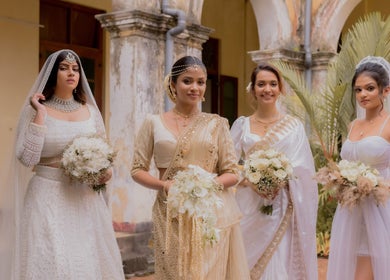 Bridesmaids in elegant dresses at Studio Zee | Colombo 07, showcasing luxury in Colombo, Western Province, LK.