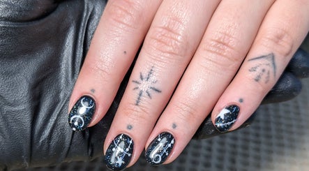 Celestial nail art by Chloe Hartfield Nail Tech in Burgess Hill, England, GB, featuring starry night designs.