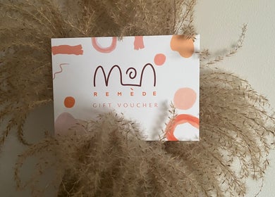 Mon Remède Beauty gift voucher on decorative grass, Bristol, England, GB.