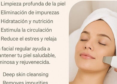 Woman enjoying facial treatment at Gris Beauty Spa, Orlando, Florida, US. Benefits include cleansing and stress relief.