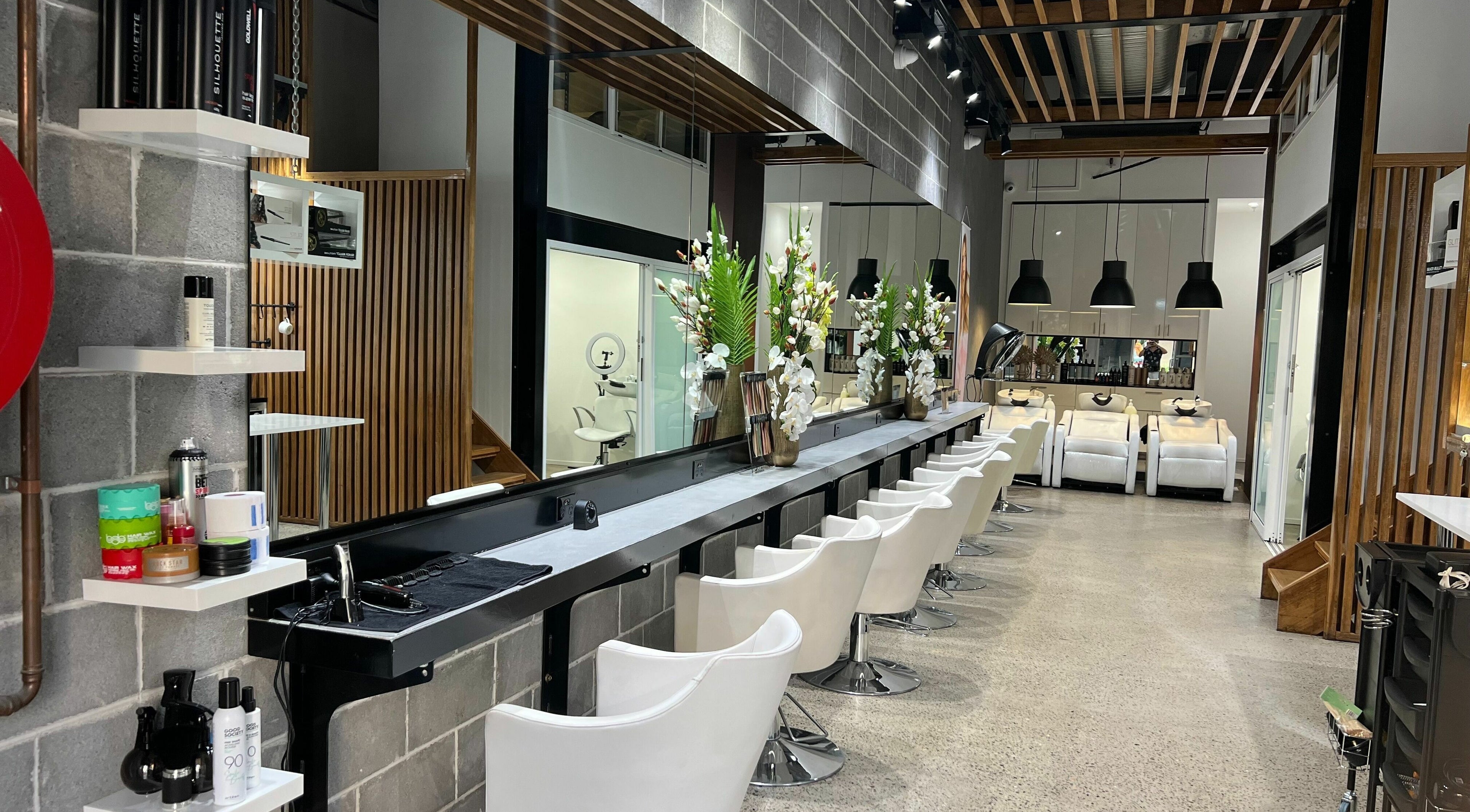 Modern salon interior at Urban Hair & Beauty Studio, north Parramatta, New South Wales, AU, elegant design.