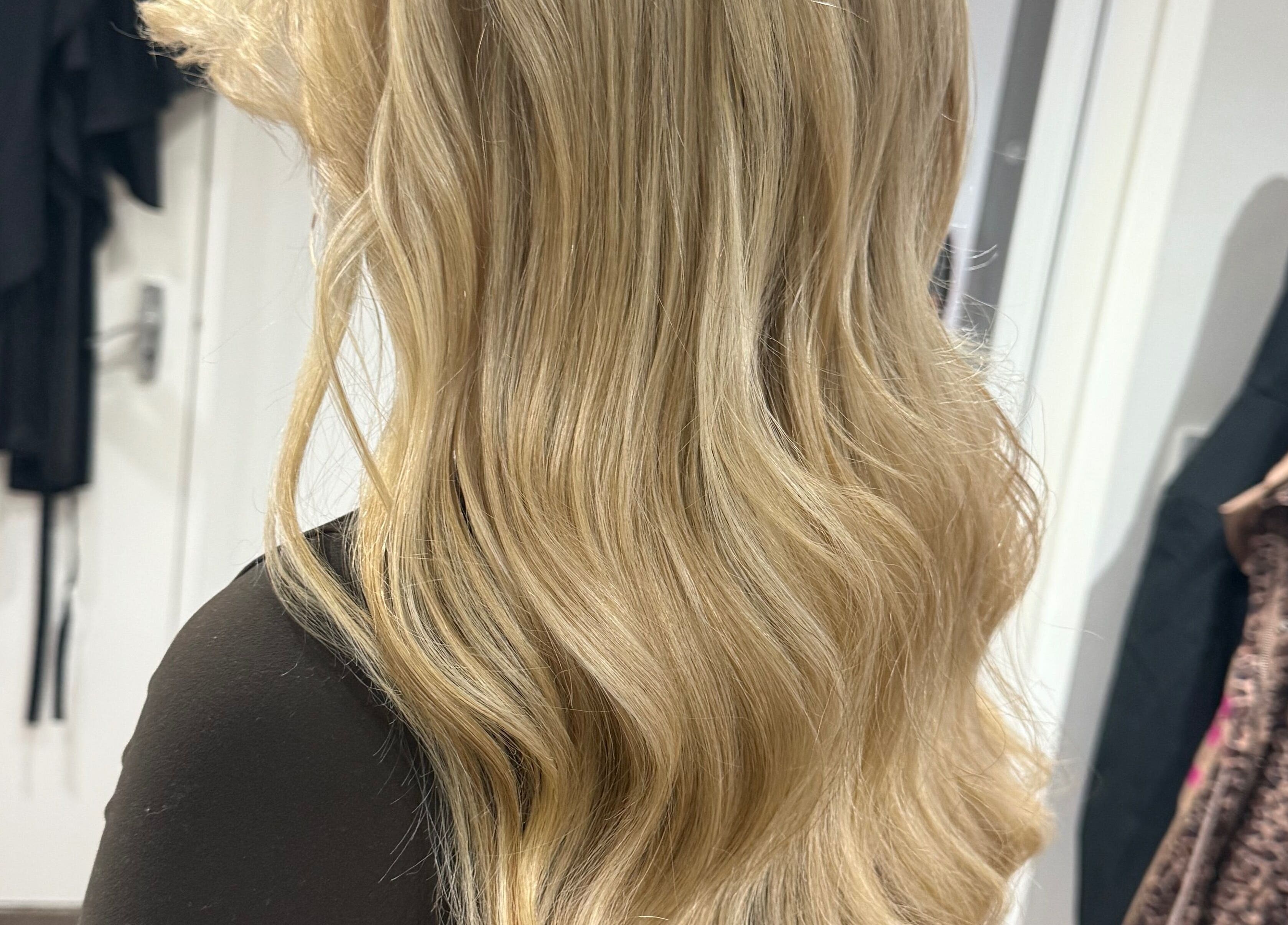Beautiful blonde waves styled at Erin Louise Hair in Kilmarnock, Scotland, GB salon.