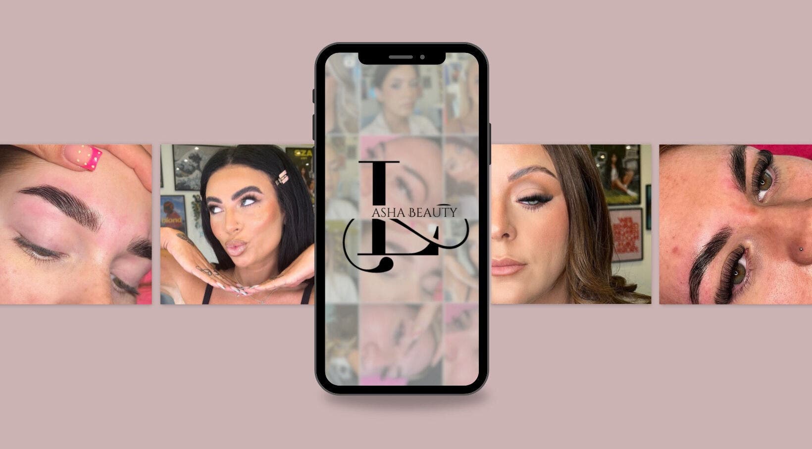 Lasha Beauty showcases eyebrow and makeup transformations in Livingston, Scotland, GB via smartphone.