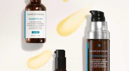 Skinceuticals serums on display at The Skin Spa at Elmhurst, Bangor, Wales, GB, showcasing skincare essentials.
