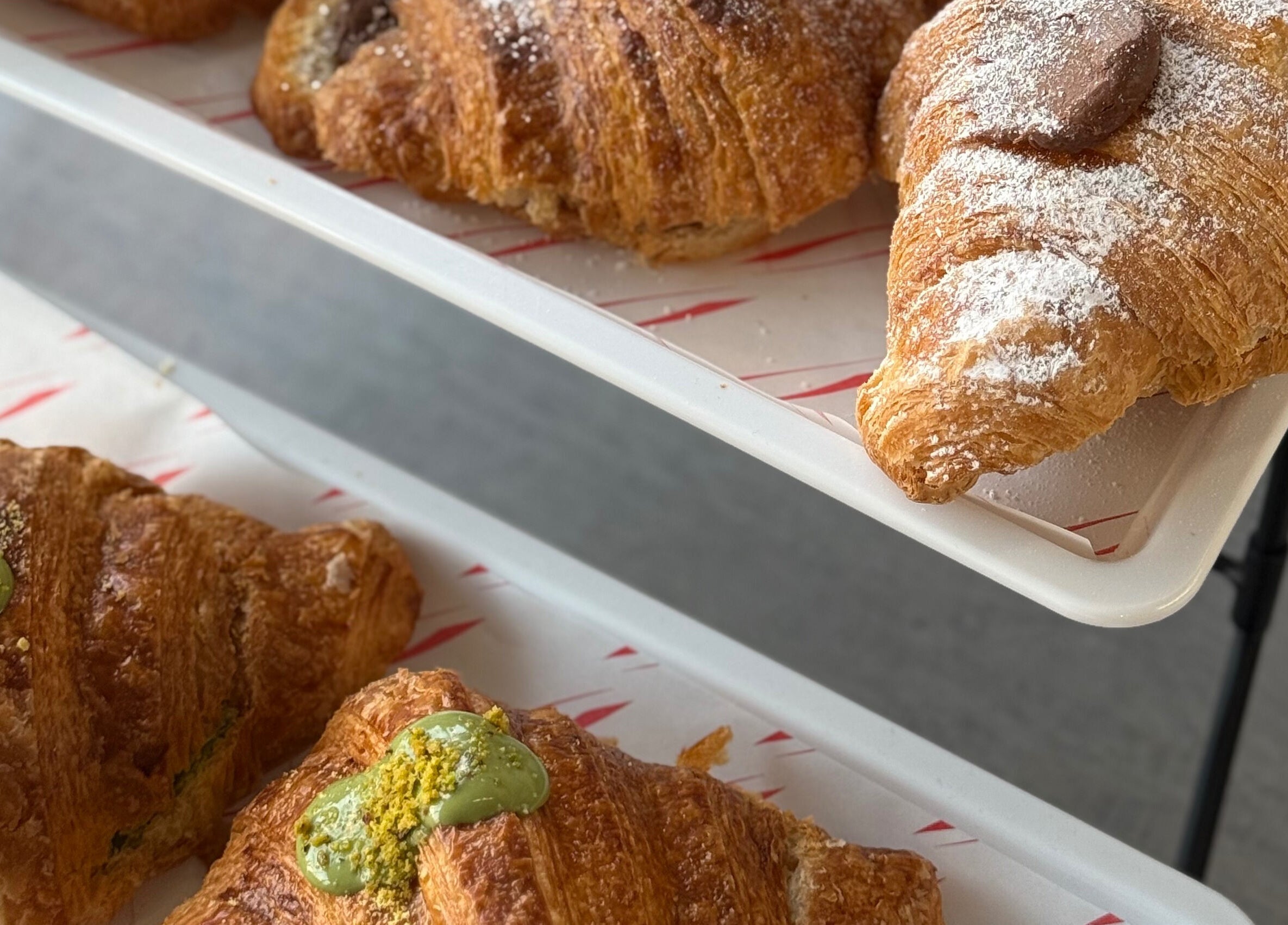Delicious artisan croissants displayed at CRISP BRISTOL, Bristol, England, GB.