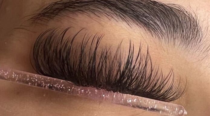 Close-up of eyelash extension at Wicked Winks Beauty, Burpengary, Queensland, AU for stunning lash enhancement.