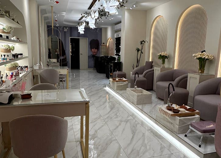 Sophisticated interior of Gabriella Salon in Al Khobar, Eastern Province, SA, featuring modern decor and plush seating.