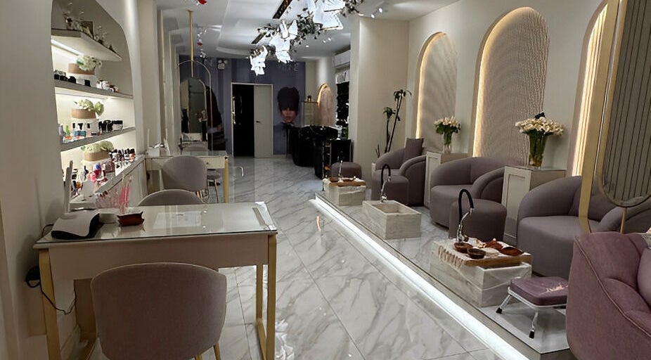 Sophisticated interior of Gabriella Salon in Al Khobar, Eastern Province, SA, featuring modern decor and plush seating.