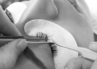 Close-up of eyelash extensions at Dead Pretty Beauty Bar, North Rothbury, New South Wales, AU.