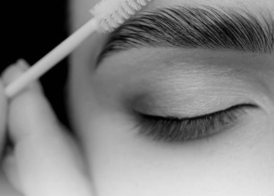 Close-up of eyebrow grooming at Dead Pretty Beauty Bar, North Rothbury, New South Wales, AU.