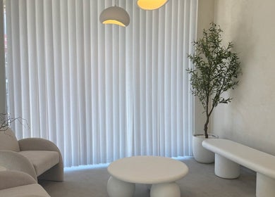 Elegant waiting area at Dead Pretty beauty bar inside Aesthetics by Maddy-Jane, Singleton, New South Wales, AU.