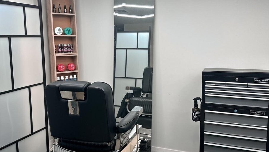 Modern barber chair and styling station at Quinche Studio, Mascot, New South Wales, AU.