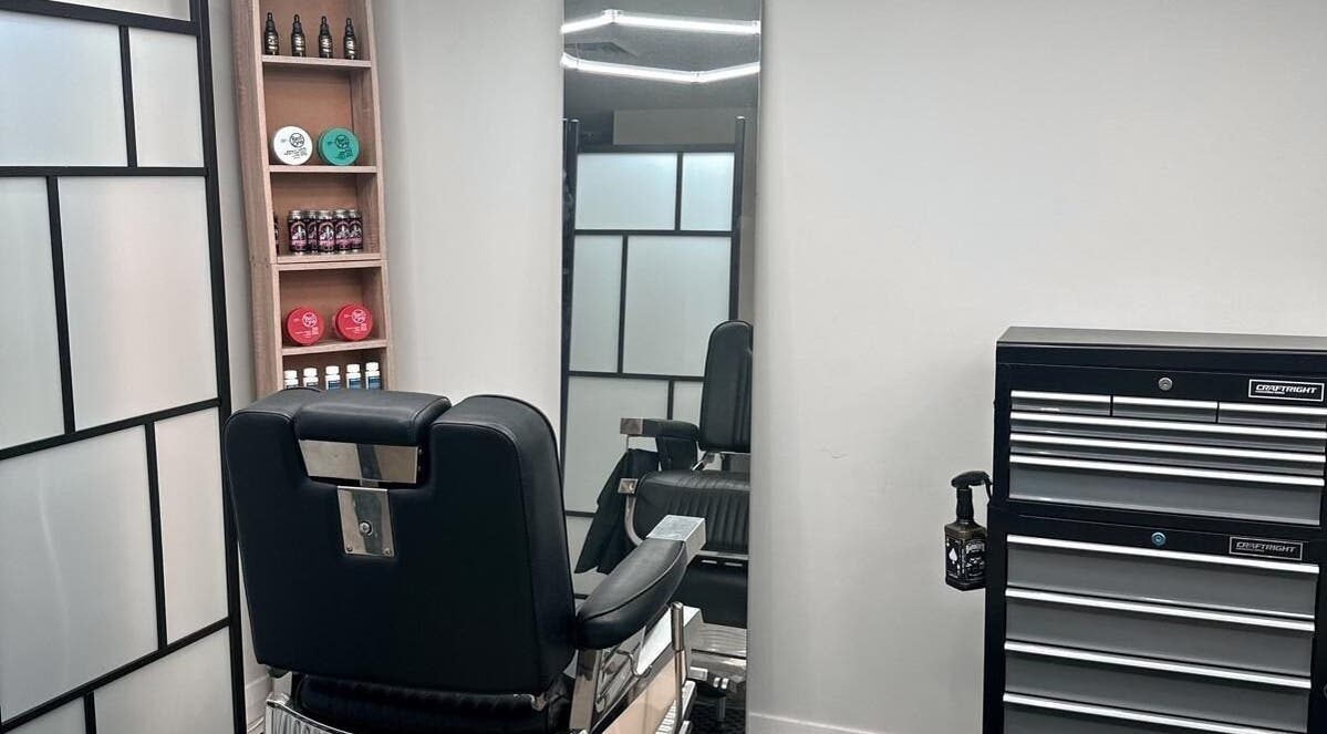 Modern barber chair and styling station at Quinche Studio, Mascot, New South Wales, AU.