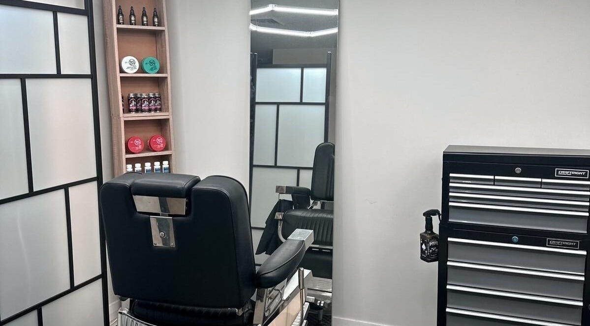 Modern barber chair and styling station at Quinche Studio, Mascot, New South Wales, AU.