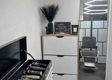 Chic barber chair and grooming station at Quinche Studio, Mascot, New South Wales, AU.