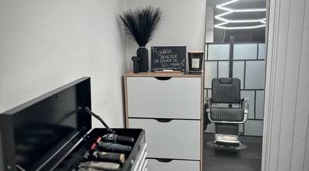 Chic barber chair and grooming station at Quinche Studio, Mascot, New South Wales, AU.