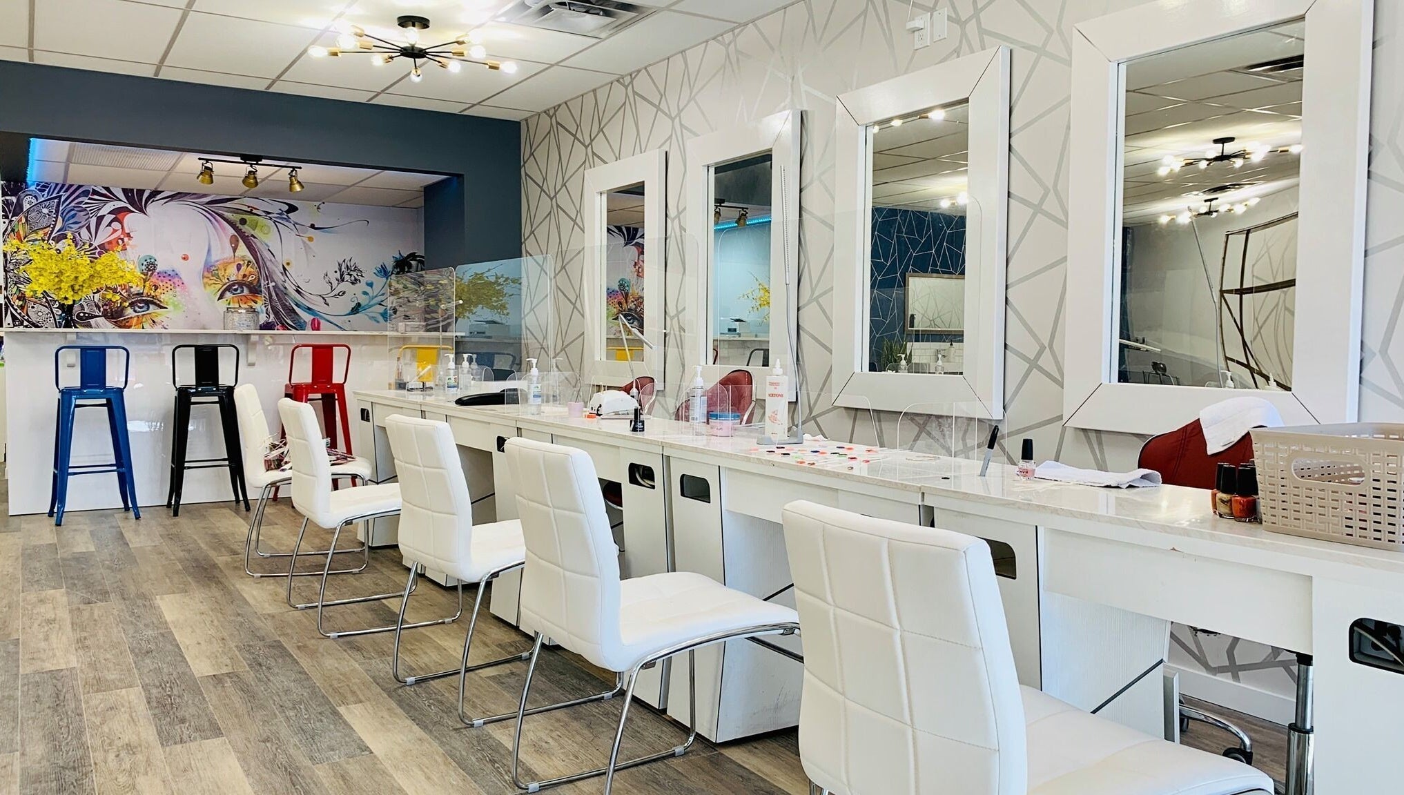 Trendy interior of Friendly Nails - Fort Sask, located in Fort Saskatchewan, Alberta, CA, featuring modern decor.