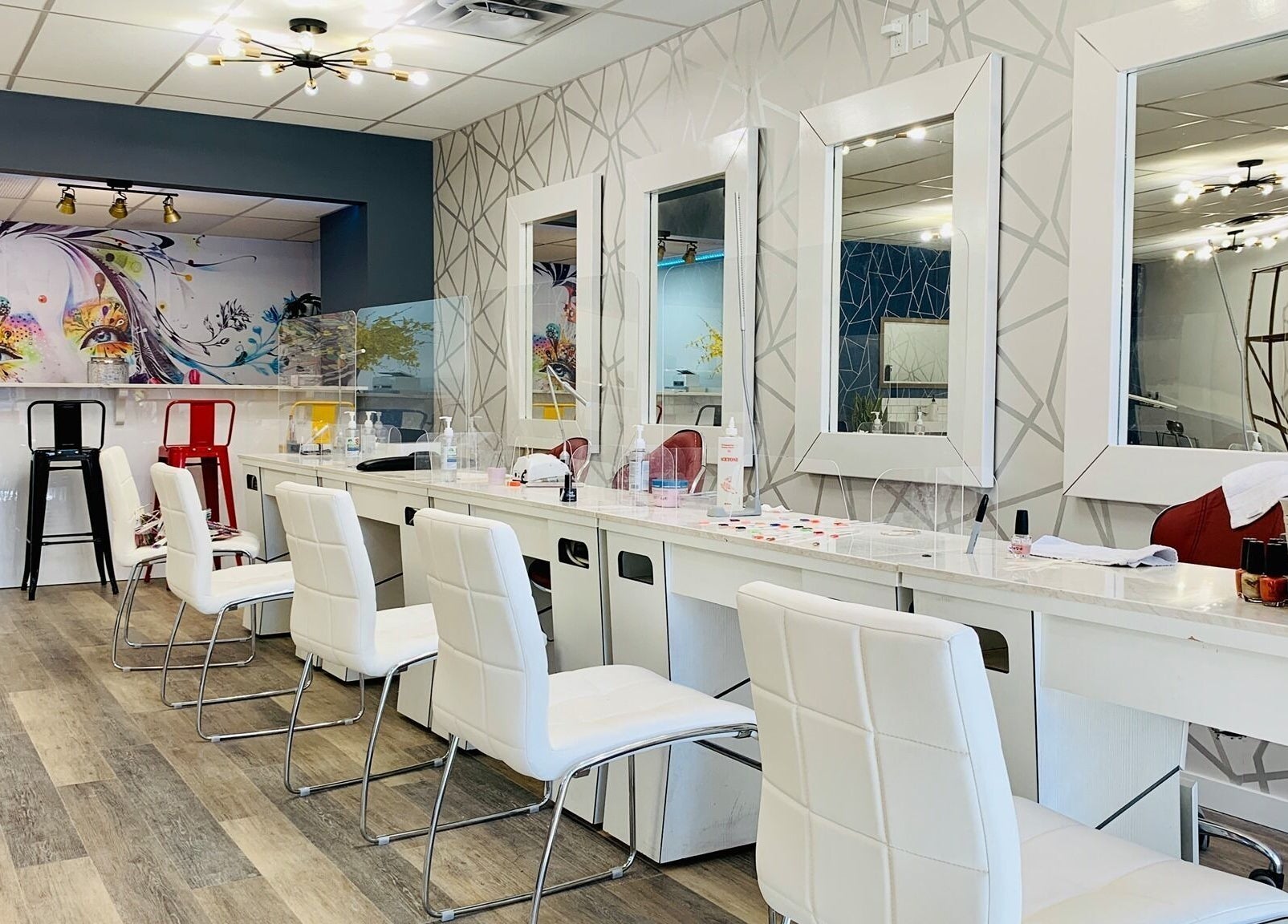 Trendy interior of Friendly Nails - Fort Sask, located in Fort Saskatchewan, Alberta, CA, featuring modern decor.